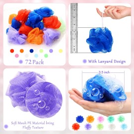 Raiten 72 Pack Bath Loofah Bulk Sponge Mesh Shower Ball Mini Loofah Travel Size Body
