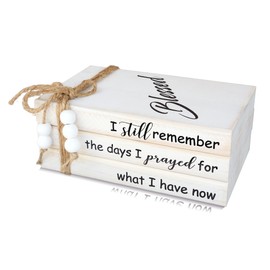 GNIYNAY Wooden Rustic White Decorative Books Stack for Coffee Table - Faux Books for Home Decoration Modern Farmhouse Bookshelf Mantle Decor - I Still Remember the Days I Prayed