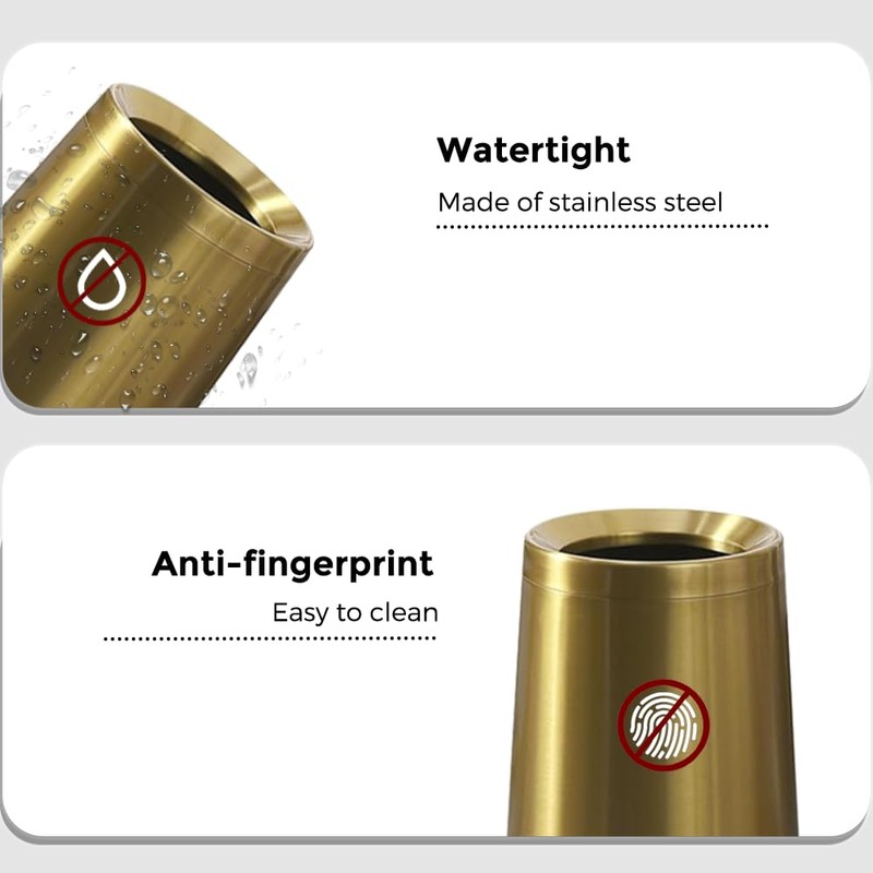 LEASYLIFE 10L/2.6GAL Brushed Gold Trash Can,Stainless Steel Trash Can,Conical Garbage