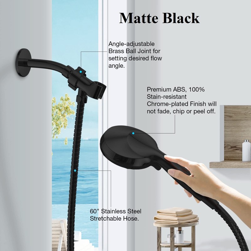 Matt Black Shower Head with Handheld Spray High Pressure-Multifunction Strong