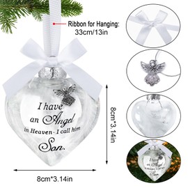 Yueshop Christmas Memorial Baubles Pendant Feather Ball “I Have an Angel in Heaven,I call him My Son” Christmas Ornament, Bereavement Gift To Remember Loved Ones, Christmas Tree Hanging Decoration