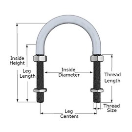 U-Bolt M6 x 60 mm Thread, 44 mm Inside Diam, 87 mm Inside Height Stainless Steel Pack Size : 1