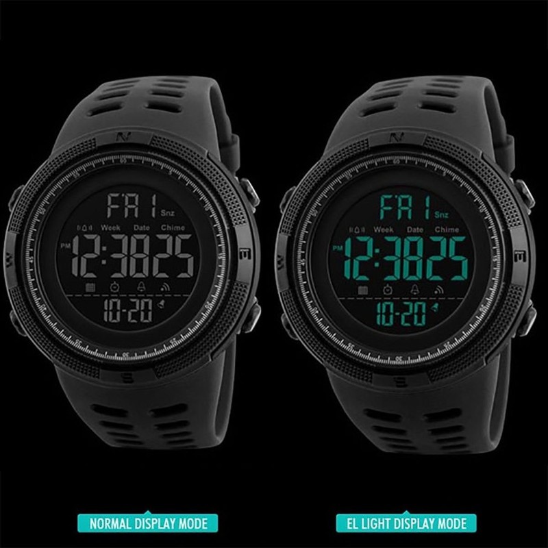 SKMEI Mens Large Display Digital Watch Resin Strap Stopwatch Alarm