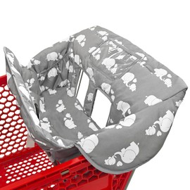 2-in-1 Shopping Cart and High Chair Cover for Baby, Padded Cover, Fold'n Roll Style, Portable with Carry Bag (Gray Elephant)