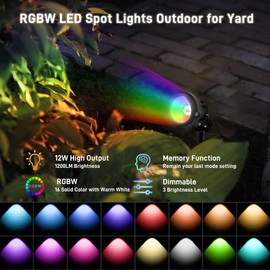 UPONELED Christmas Outdoor Spotlights,12W RGBW Colors Changing Landscape Spotlight with Remote Control, IP65 Waterproof 110V LED Spotlight Indoor with US Plug for Yard Garden House (8Pack)