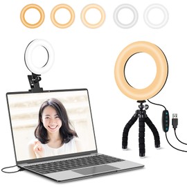 Kimwood Innovative LED Ring Light, 6.3 Inch Tripod, Clip-Type, Actress Light, Desktop, PC, High Brightness, 5 Color Modes, Remote Work, Lighting, 360° Rotation, USB Powered, Zoom, Web Conferencing,