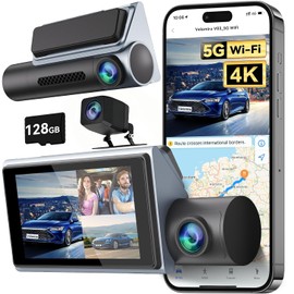 AUTODIAG Dashcam para Auto 4K de 3 Canales con WiFi 5G, GPS, Tarjeta de 128GB, Grabación en Bucle 4K+2.5K+1K, Pantalla de 3 Pulgadas, Sistema de Asistencia al Conductor，Visión Nocturna IR, WDR