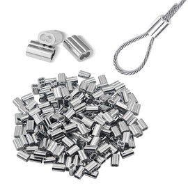 100pcs 1/8"(3mm) Aluminum Crimping Sleeves Loops, Cable Crimps Wire Ferrules, Double Ferrule Aluminum Wire Rope Sleeve for Cable Line End (1/8" 100PCS)