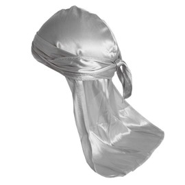 Essential Aura New Premium Luxe Silky Durags for Men/Long Straps/Long Tail/Durag for Women/Silky Liner/Wave Cap Silver
