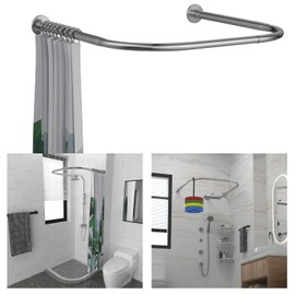 Tanxih U Shower Curtain Rod Adjustable Stainless Steel U Shaped Rack Drill Free Install for Bathroom, Bathtub, Clothing Store (U Shaped, Length on both sides:31.5"-47",Middle width:34.7"-43")