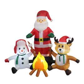 6 Foot Long Christmas Inflatable Santa Claus Snowman Reindeer Trio Campfire Camping Roasting Marshmallows Pre-Lit LED Lights Lighted Blowup Party Decoration Outdoor Indoor Home Garden Family Prop Yard