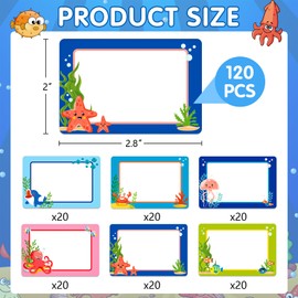 JUESMOS 120PCS Ocean Animals Name Tags Stickers for Kids Students - Self Adhesive Cute Under The Sea Animal Name Labels Stickers - Desk Nameplates for Back to School Kindergarten Classroom Decoration