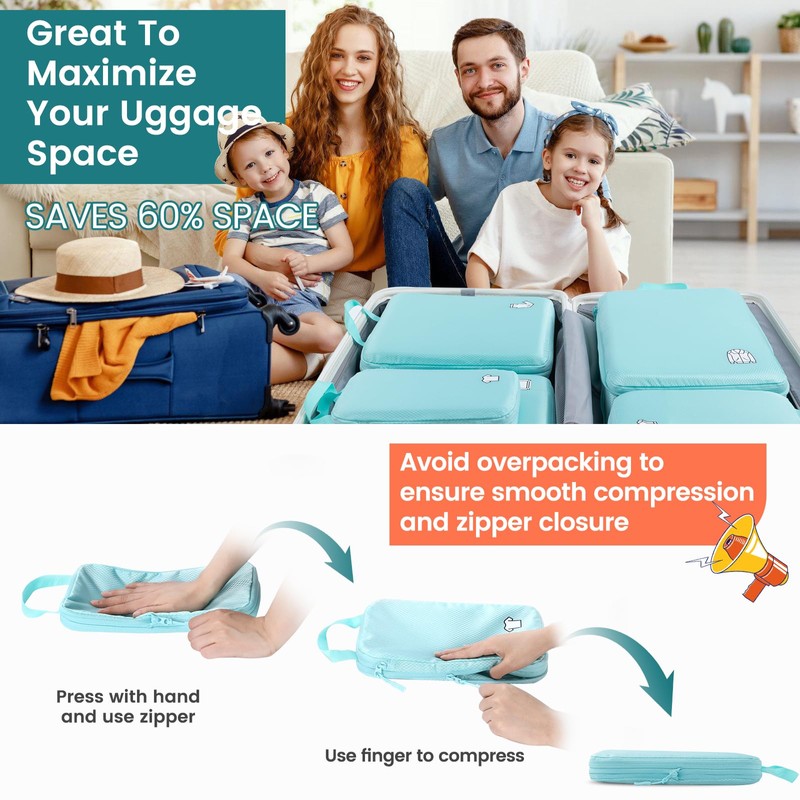 Compression Packing Cubes 8 Set Travel Organizer, Waterproof Travel Packing