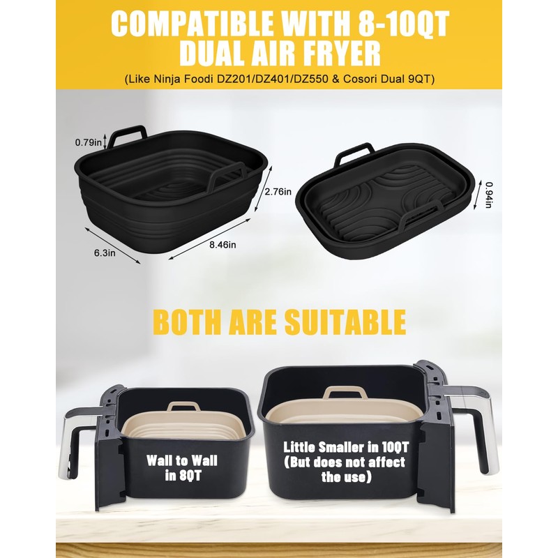 4-Pack Collapsible Air Fryer Silicone Liners for Ninja Foodi Dual