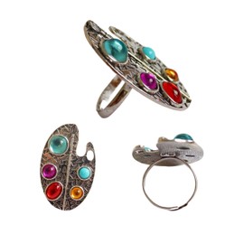Vintage Boho Adjustable Artist Palette Ring, Colorful 5-Gemstone Cocktail Ring, Artistic Statement Piece for Women, Premium Craftsmanship