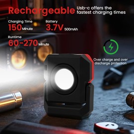 LAIMITTOS 2 Pcs Mini Keychain Flashlight Rechargeable 500 Lumens LED Magnetic Flashlight with Rotatable Bracket 4 Light Modes Pocket Lights Outdoor Emergency Work Light for Camping, Black & Red