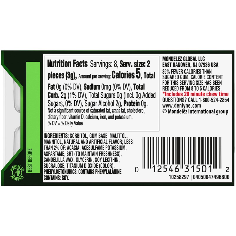 Dentyne Ice Spearmint Sugar-Free Chewing Gum, 9 Packs of 16
