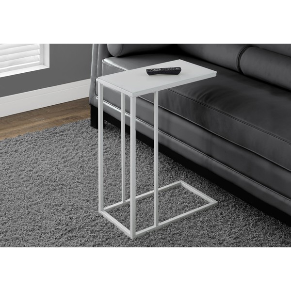 Monarch Specialties Metal Accent Table with Frosted Tempered Glass, White