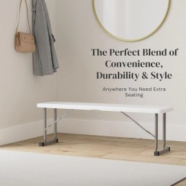 New Home Era 2.75ft Plastic Folding Bench � Lightweight and Portable White Resin