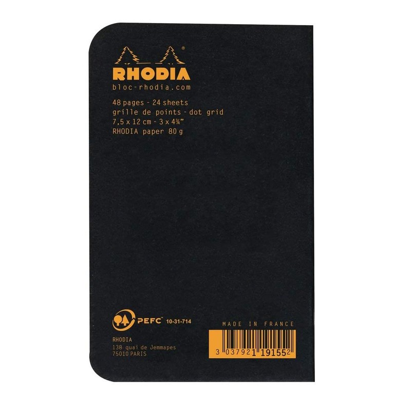 RHODIA 119155C - Black Piqué Notebook - 7.5 x 12