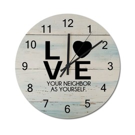 Love Your Neighbor As Yourself Wooden Clock 10 Inch, Inspirational Decorative Clock Quartz Non Ticking Round Clock for Home,Office,School Housewarming Gifts
