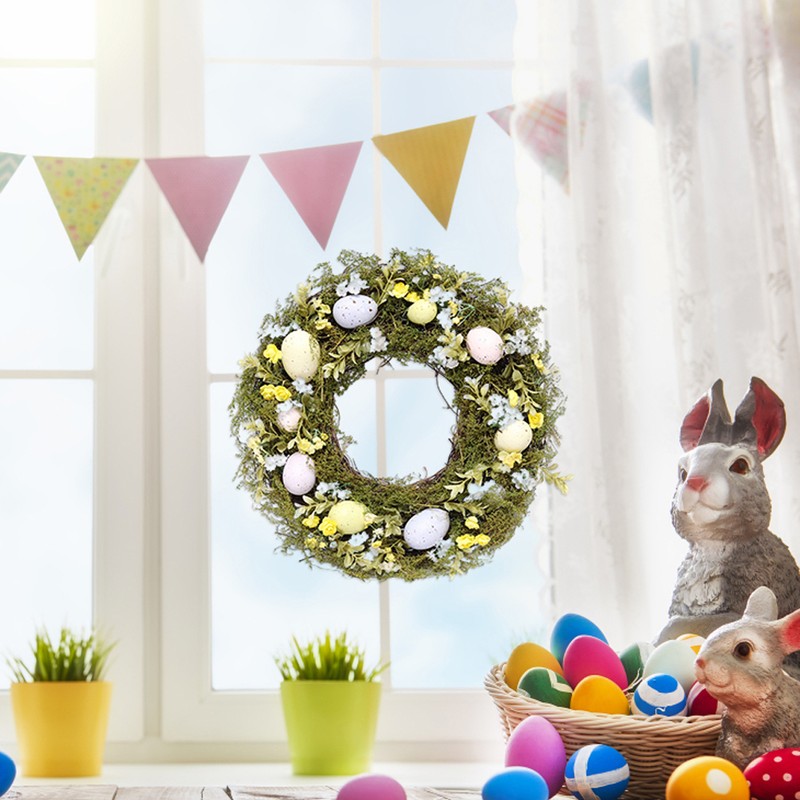 Simulation Easter Egg Wreath with Handmade Natural Plant Easter Decorations