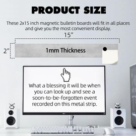 TonGass Magnetic Strip with Adhesive Backing, 2"x15" Stainless Steel Strips Bulletin Bar Board, Metal Magnetic Strips for Wall with 48 Pcs Magnets for Home, Office, School Use - 6 Pcs