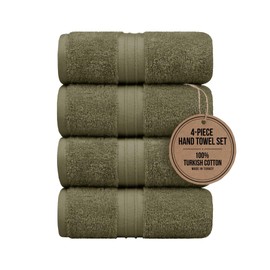 Cotoniche Hand Towels 4 Pack - 100% Organic Cotton & Soft, Large (16"x 28") Thick, Cozy - Versatile, Perfect as and Face Towel, Spa and Gym Towels - Army Green