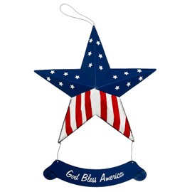 Rustic Metal 3D Barn Americana Stars Patriotic Wall Decoration American Flag Wall Star July 4th Country Americana Star with God Bless America Sign Indoor Outdoor Wall Decor (Star A)