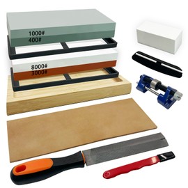 SNAIL GARDEN 10PCS Knife Sharpening Stone Set, 2PCS Dual-Sided Whetstones with Red Sharpener, Metal File, Flattening Stone, Bamboo Base, Angle Guide, Honing Guide, Silicone Base, Leather Strop