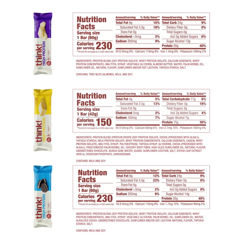 think! Protein Bars, High Protein Snacks, Gluten Free, Kosher Friendly,