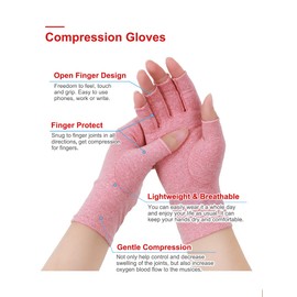 Donfri 2 Pairs Arthritis Gloves Fingerless Compression Gloves for Women Men Relieve Symptoms Rheumatoid Osteoarthritis Raynauds Disease Breathable Comfortable Machine Washable (Pink, L)