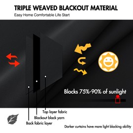 ANRODUO Back Tab Blackout Curtains for Bedroom Living Room, Rod Pocket Pinch Pleated Thermal Insulated Room Darkening Curtains 90 Inches Long 2 Panels, Black, 42 x 90 Inch