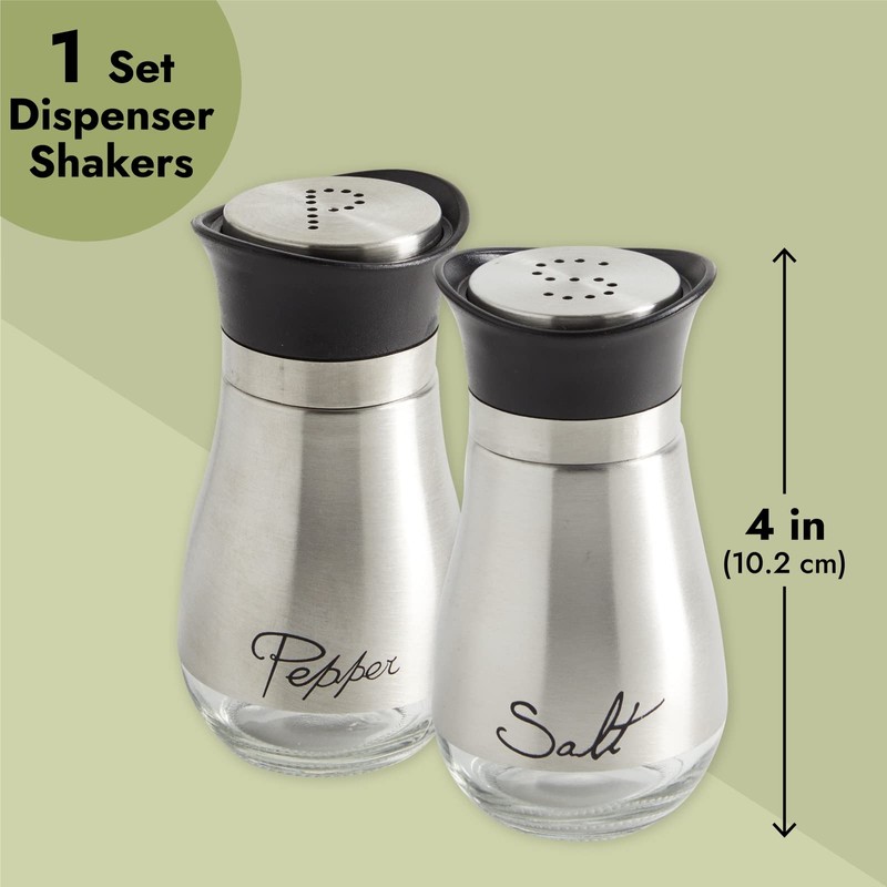 Stainless Steel Salt and Pepper Shaker Set with Glass Bottom,