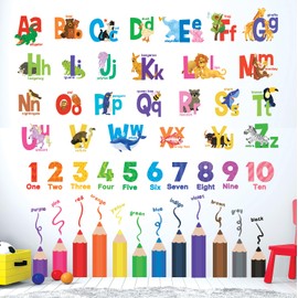 DECOWALL SG3-2316 Learning Alphabet Numbers Color Wall Stickers ABC Animal Educational Decals for Kids Bedroom Nursery Living Room Art Home décor Letters Classroom playroom (XLarge)