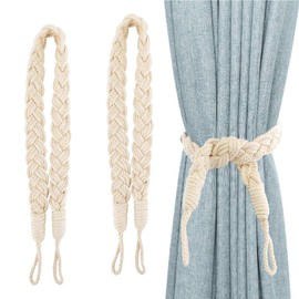 2Pcs Curtain Rope Tiebacks,Soft Hand-Woven Rope Curtain Holdbacks,Elegant Boho Style Decorative Drape Tie Backs,Curtain Rope Buckle Cord Window Curtain Ties for Home & Office Drapery Decor(Beige)