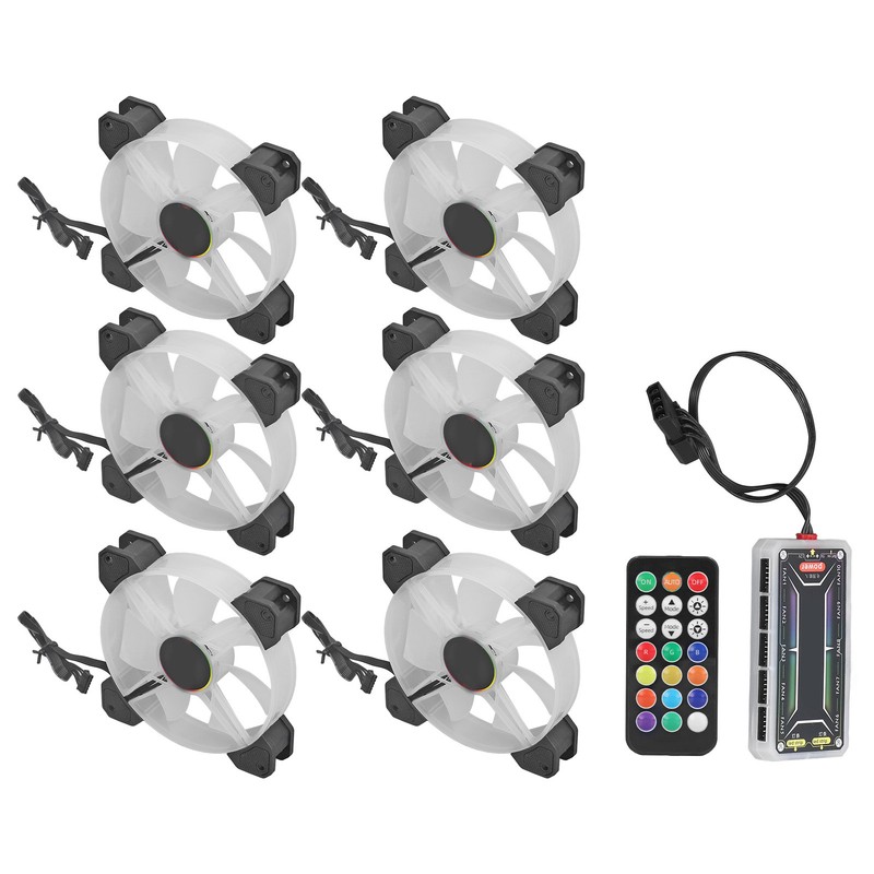6pcs Computer Case Fan 120mm Ultra Quiet Adjustable Color RGB