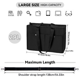 Bagenerous 29L Top Zipper Closure Tote Bag with 12 Pockets,Thick Bottom Support & Adjustable Strap,Water-Resistant,Black