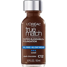 L'Oreal Paris Makeup True Match Super-Blendable Liquid Foundation, Dark Chocolate C12, 1 Fl Oz,1 Count