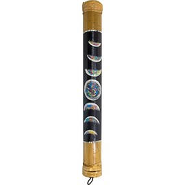 16" Handmade & Painted Bamboo Rainstick Moon Phases Ethically made in Bali
