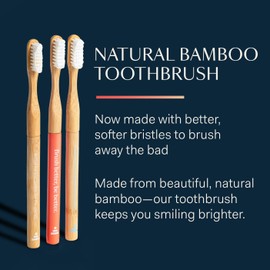 Better & Better Natural Bamboo Toothbrush | Soft Bristles | 100% Plant-Based | Reusable Handle and Replaceable Brush Head | Eco-Friendly, Zero Plastic | Adult Size (Toothbrush, Blue, White & Orange)