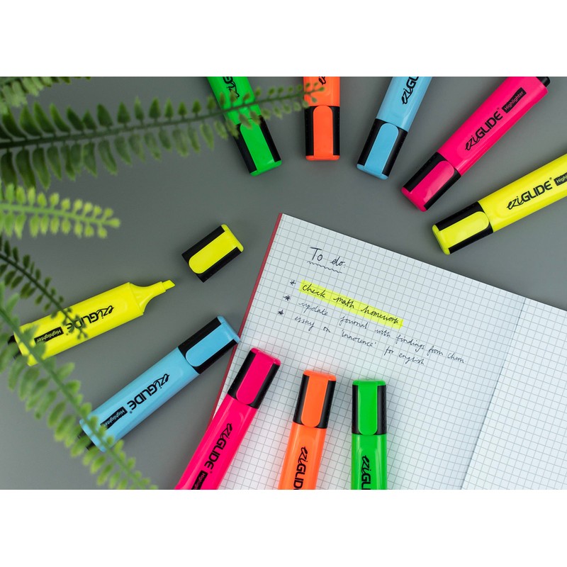 Eziglide Vibrant Blue Highlighter, Pack of 10, Bold Blue Highlighters,