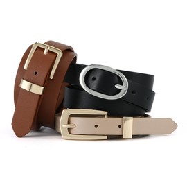 Earnda 3 Pack Women Skinny Faux Leather Belts for Jeans Pants Dress Ladies Thin Waist Belt with Gold and Silver Buckle