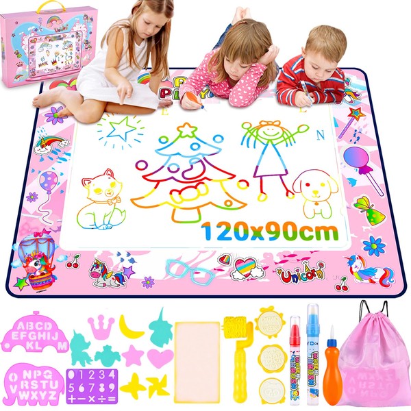Nabance Unicorn Gifts for Girls, Water Drawing Mat, 120 X 90 CM Kids Water Doodle Magic Mat Mess Free, Reusable Large Drawing Painting Mat 1-7 Year Old Kids Gifts Birthday Christmas, Educational Toys