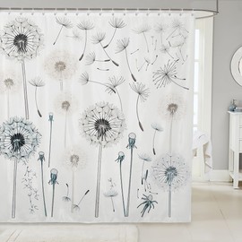 Manfei Dandelion Floral Shower Curtains Wild Flower Bathroom Curtains for Kid Boy Girls Room Decor, Botanical Floral Print Waterproof Bath Curtains with 12 Hooks Suits for Bathtub, 72" W x 72" L
