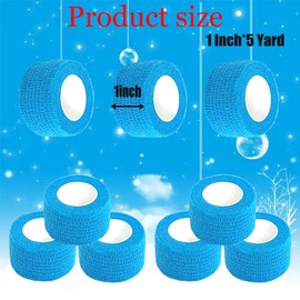 Erewa 12 Pack Self Adhesive Wrap Bandage - Vet Wrap for Pets, Stretch Self-Adherent Cohesive Tape Breathable Athletic Tape Rolls (1 Inches x 5 Yards Each, Blue)