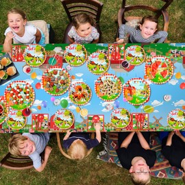 Farm House Fun Barnyard Animals Party Supplies,130pcs Farm Theme Birthday Decorations Tableware Set-Farm Party Plates Cups Napkins Tablecloth Banner etc Farm Birthday Party Supplies for Boys/Girls