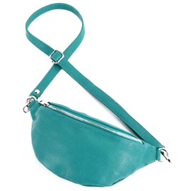 modamoda de - T211 - Italian Hip Bag, Chest Bag, Medium, Soft Leather, turquoise, s