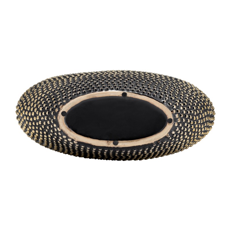 Ceramic 16" Beaded Vase, Black/Gold