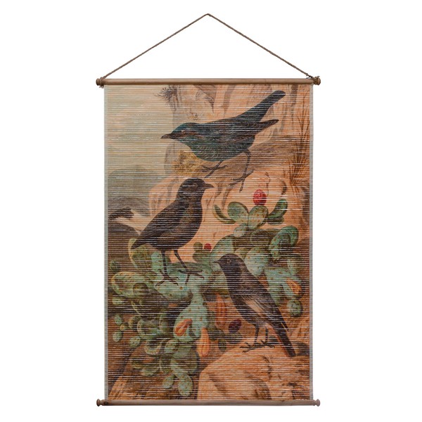 Creative Co-Op Printed Bamboo Scroll Vintage Reproduction Birds Image Wall Décor, Multi Color